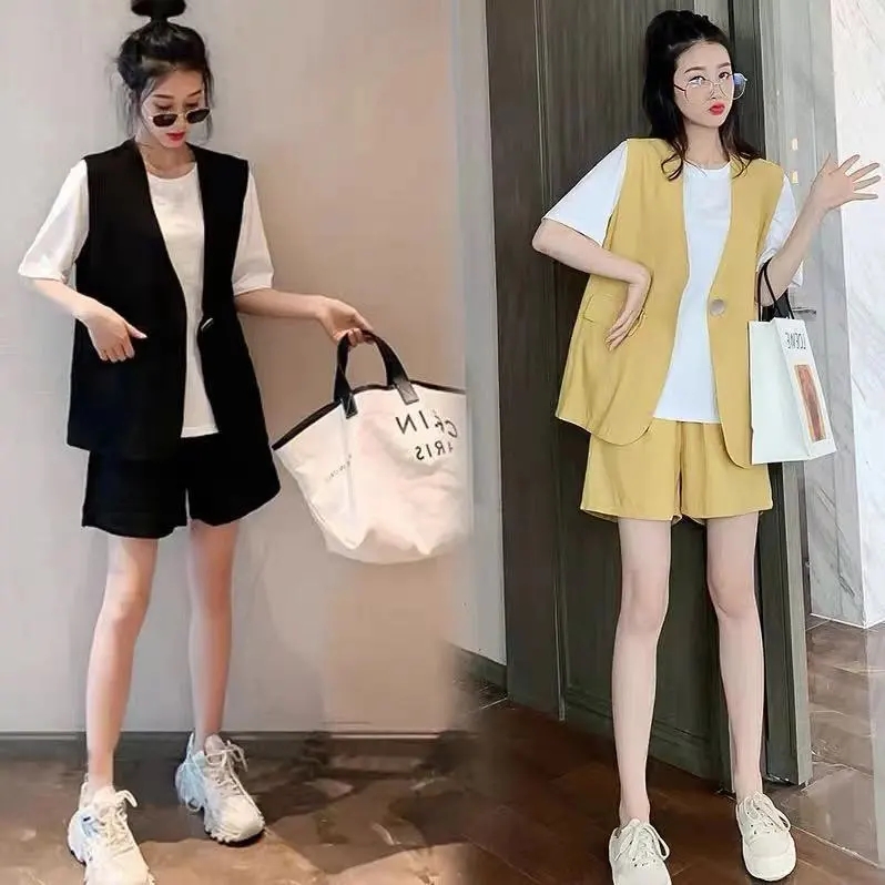 Large women's clothes 2021 summer new fat sister fashion temperament personality design loose and thin leisure three piece set for women