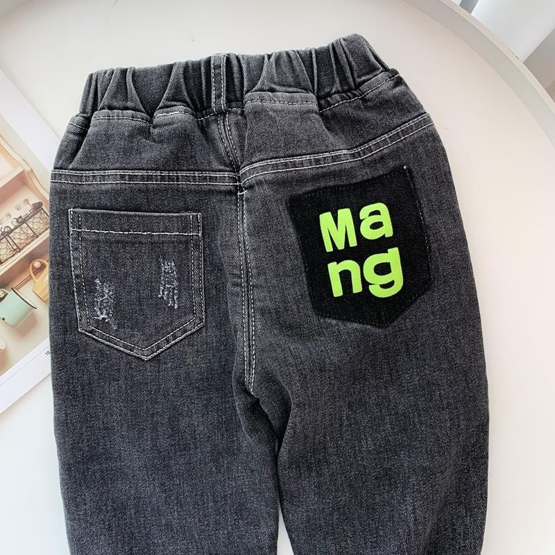 Boys' jeans 2021 new children's elastic jeans middle and small children's Korean pants
