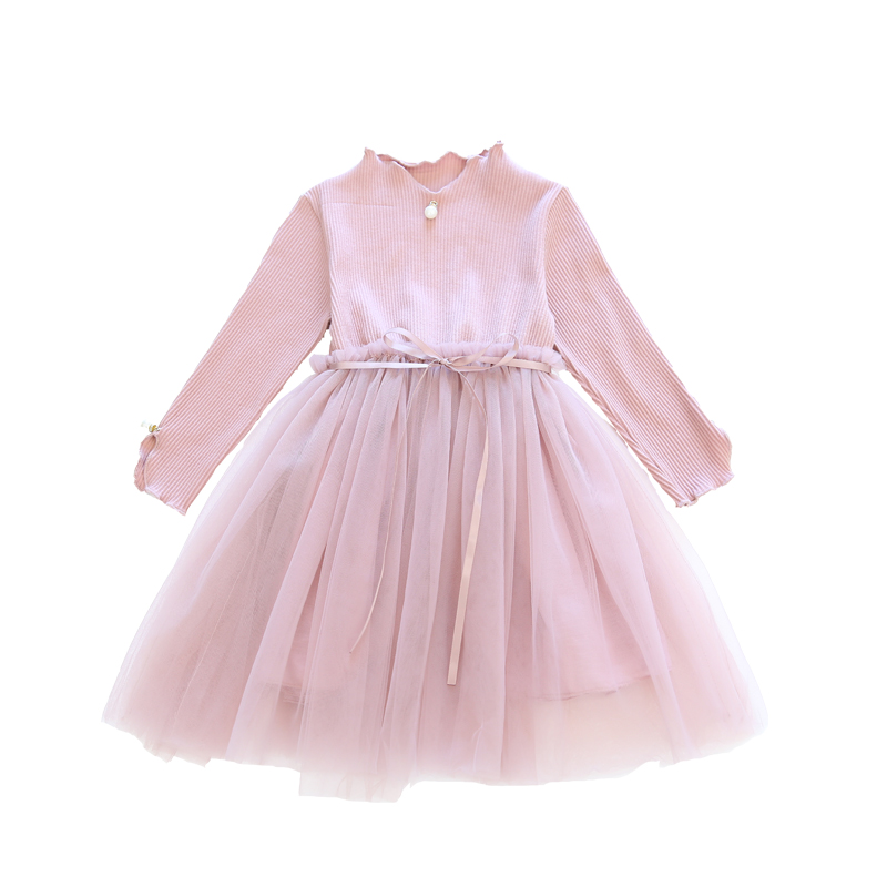 Girls' spring and autumn dress 2021 new Korean version Korean version girls' long sleeved skirt children's Pearl princess skirt fashion