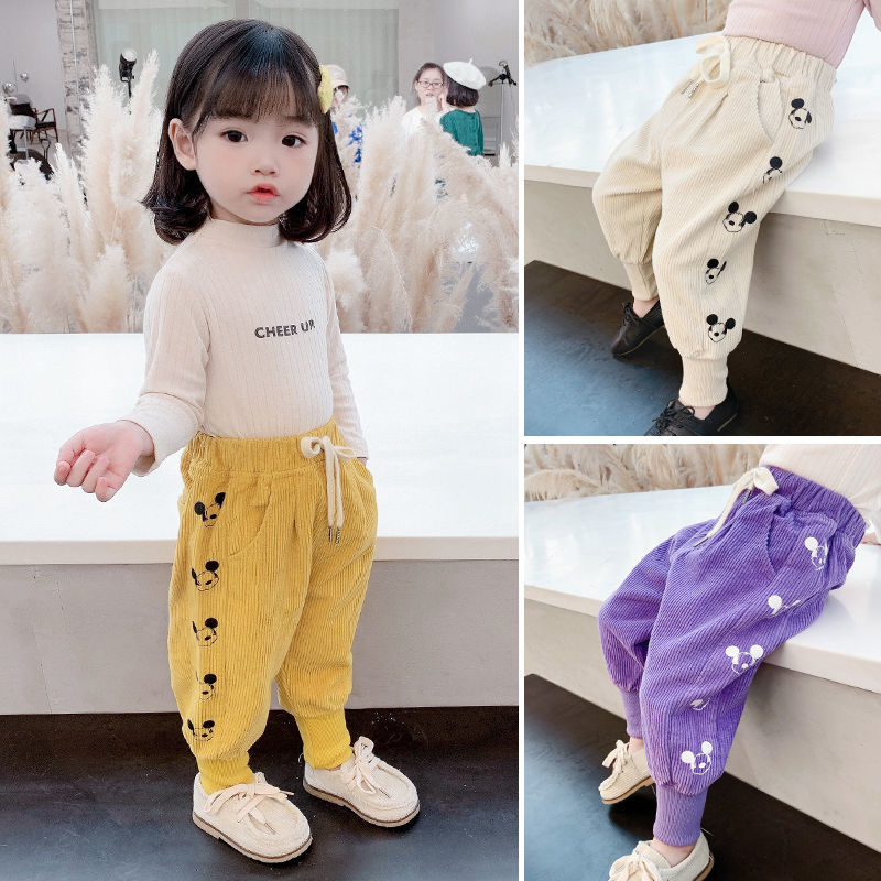 Children's corduroy pants children wear girls' Autumn pants outside in autumn and winter boys' Plush foreign style thickened warm pants