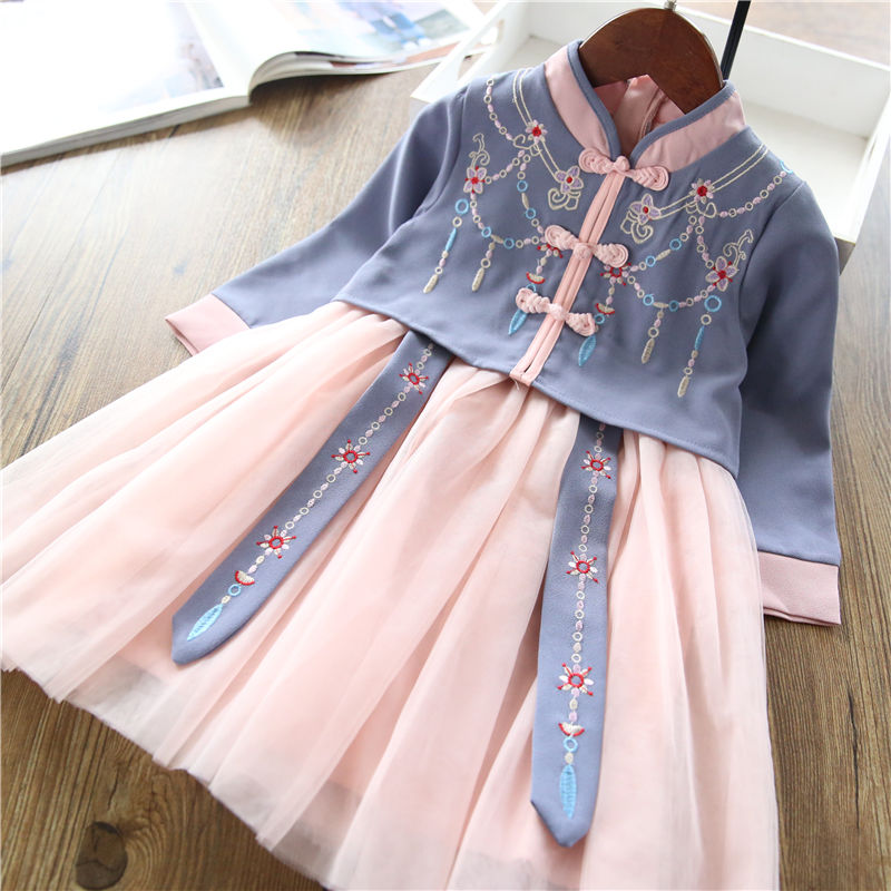 Girls' Hanfu dress autumn dress Chinese style little girls' Tang dress super foreign style spring and autumn children's ancient dress mesh skirt