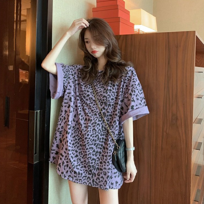 Retro Hong Kong leopard short sleeve T-shirt women's summer clothes new Korean version