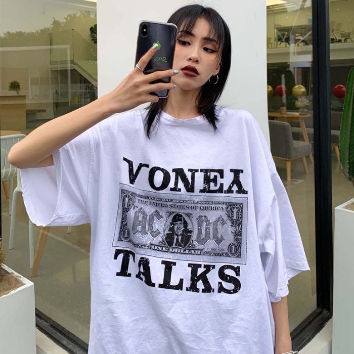 Cotton foreign style top Harajuku port WindNet red short sleeve T-shirt women's fashion