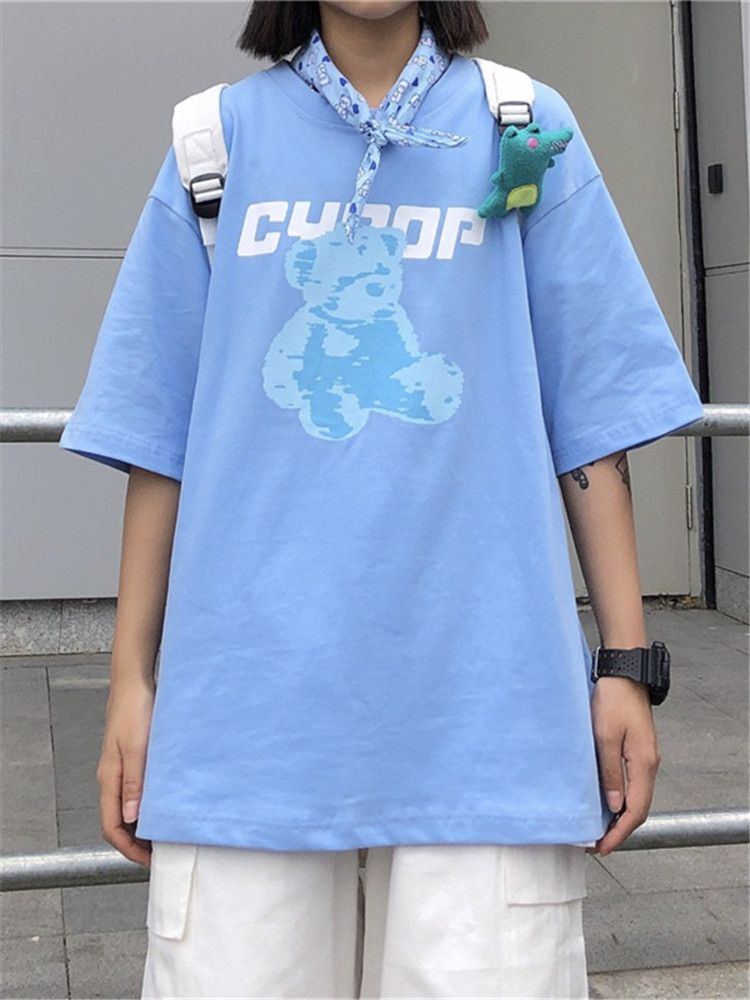 Design sense of niche cute bear short sleeve T-shirt women's summer ins loose retro Harajuku style fried Street half sleeve top