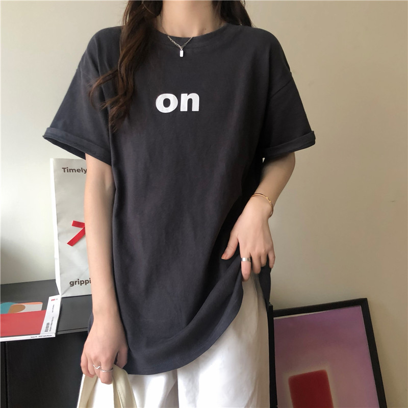 Short sleeved T-shirt women's spring dress Korean version versatile loose letter printed white bottom Shirt Top