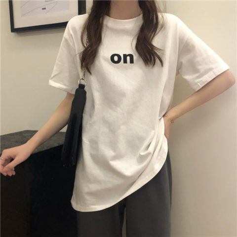 Short sleeved T-shirt women's spring dress Korean version versatile loose letter printed white bottom Shirt Top