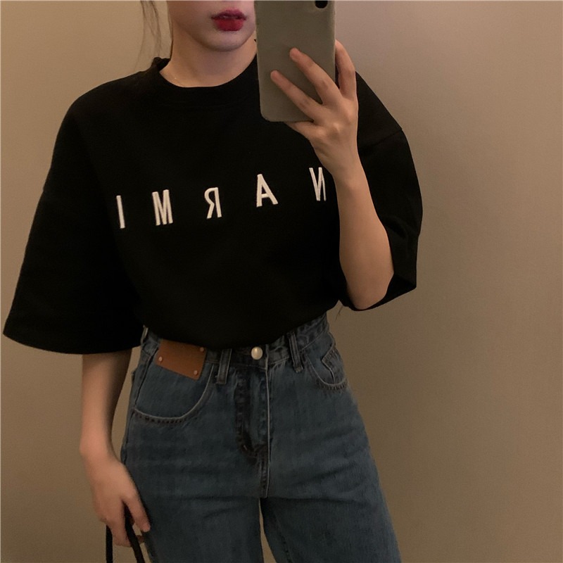 Bottomed shirt women's Korean version ins loose medium and long style simple inside with short sleeves new versatile top T-shirt