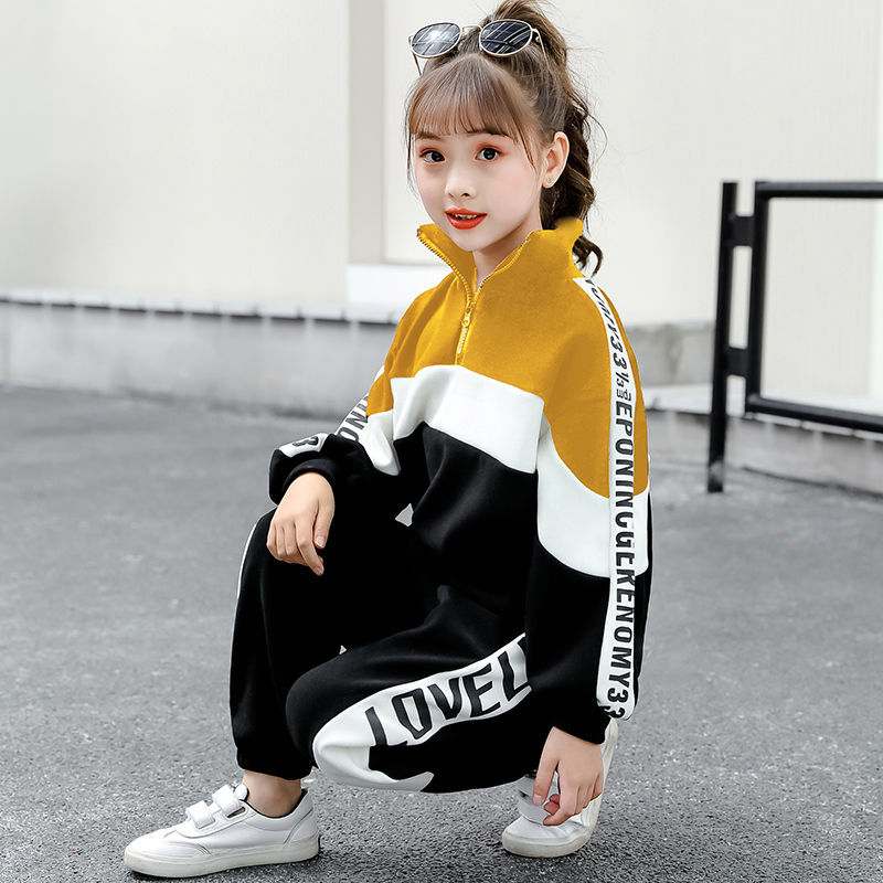 Girls' sweater set 2021 new style foreign style net red girl big boy fashionable Korean girls' two-piece set spring and Autumn