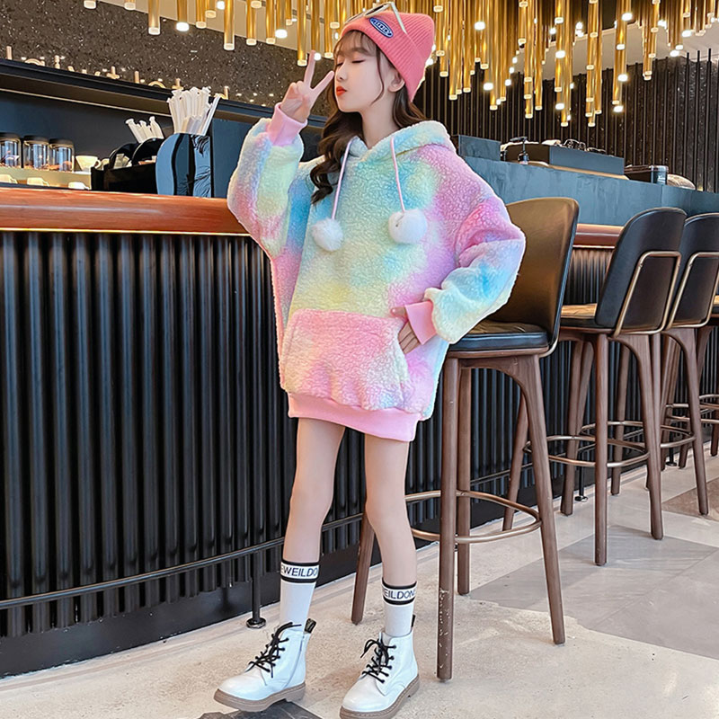 Girls' cashmere sweater 2021 new autumn and winter children's net red medium and long big children's girls' thickened autumn fashion