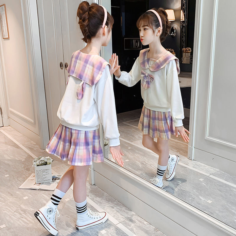 Girls College style suit autumn dress foreign style 7 children's dress long sleeved JK pleated skirt two piece set spring and autumn style campus style 9