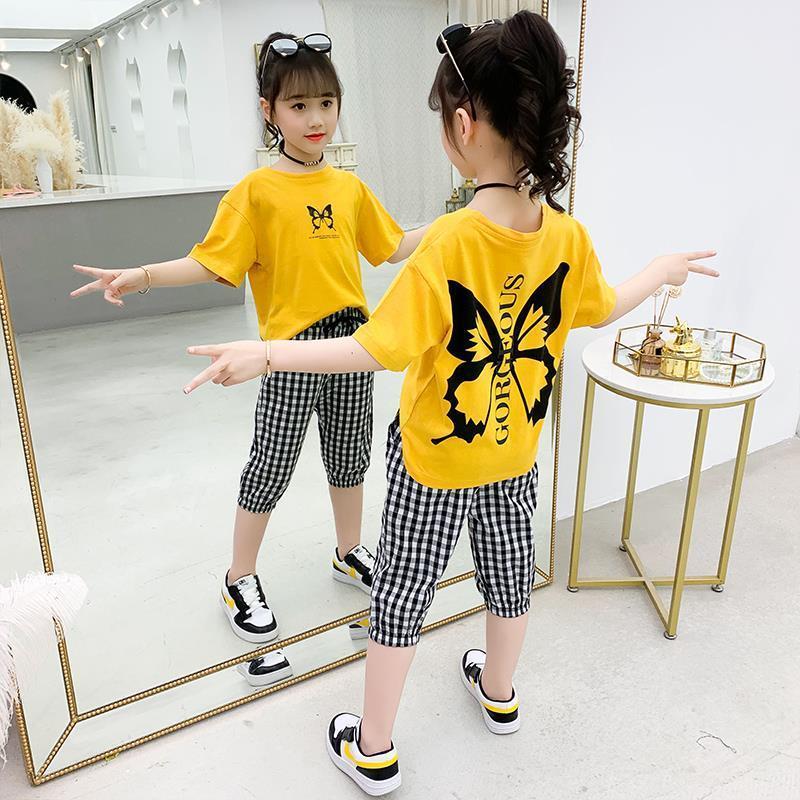 Girls' suit net red summer dress new style foreign style fashion Korean version trend big children's suit trend