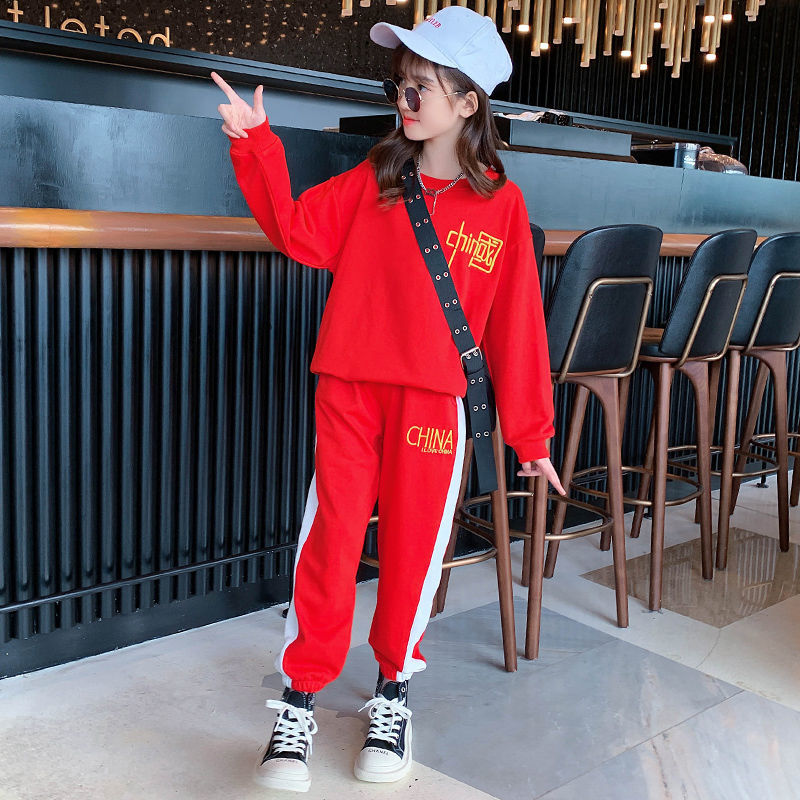 Girls' national fashion suit 2021 autumn new middle school and big school children's spring and autumn little girls' Sports China two-piece set