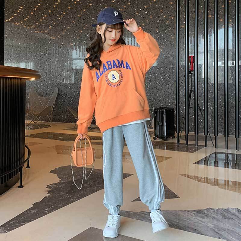 Girls' sportswear spring and autumn 2022 new middle-aged and older children's online Red foreign style girls' clothes children's two-piece set fashion