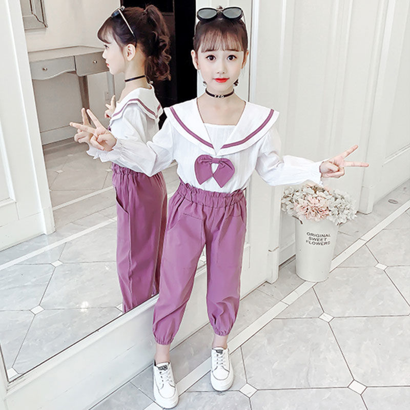 Girls' net red suit autumn clothes 2022 new Korean version super foreign style spring and autumn children's little girl's shirt two-piece set