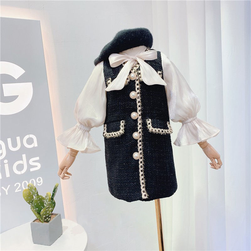 Spring and autumn fashion girls' tweed dress 2022