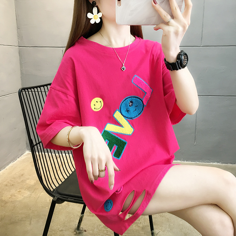 248# [actual shot] large women's dress fat mm towel embroidered short sleeved t-shirt female student 200kg
