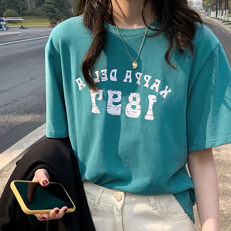 Letter print ins short sleeve T-shirt women's loose Korean version spring and summer Harajuku BF style versatile half sleeve slim top