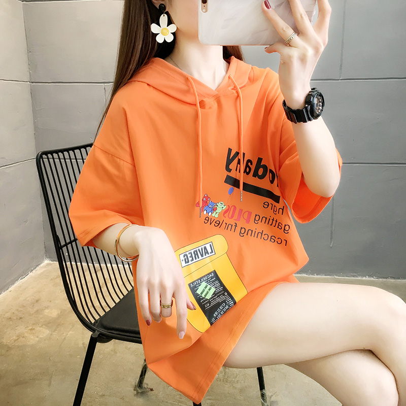 256# [real shot] cotton large hooded 200kg belly covering coat ins short sleeved t-shirt female
