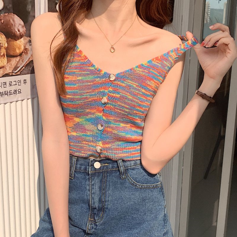 Foreign style knitted suspender women's spring style  new style with V-Neck Sweater inside, slim student short suspender
