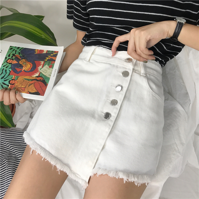 Denim shorts women's high waist summer wear 2019 new Korean irregular splicing split A-line wide leg pants skirt