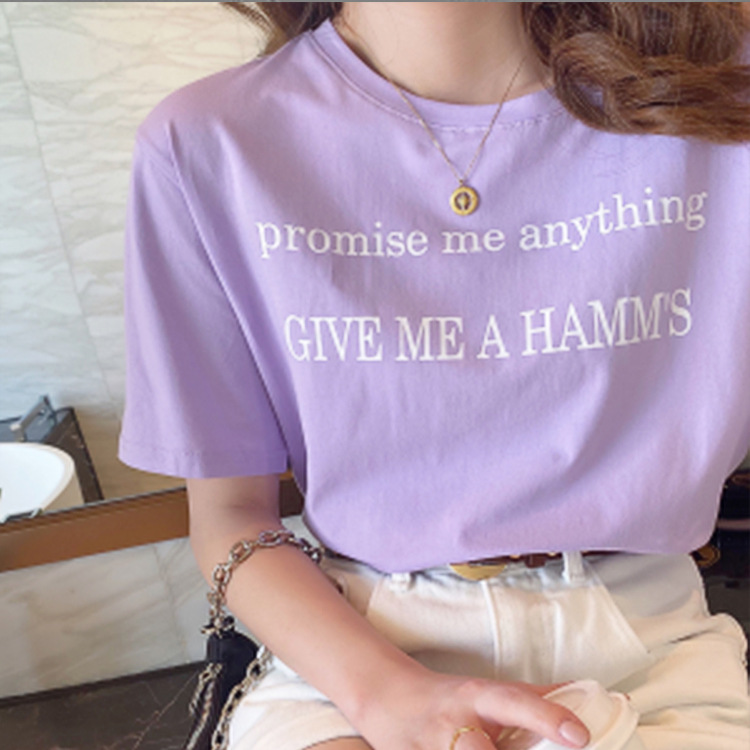 Letter printed short sleeve T-shirt women's summer new Korean version simple medium length loose casual student inner top