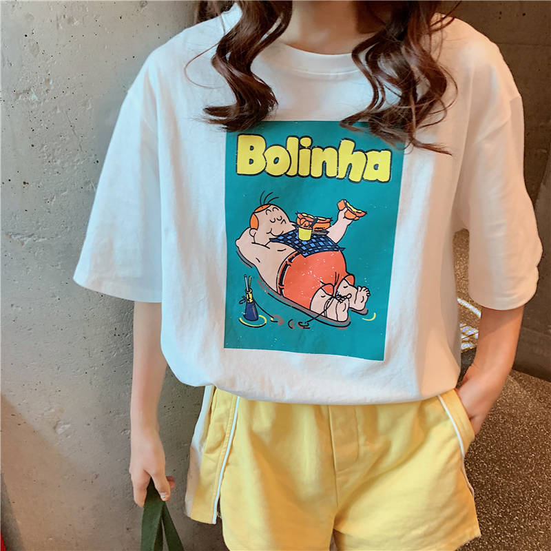 College style cartoon printed short sleeve t-shirt female summer new Korean versatile top student