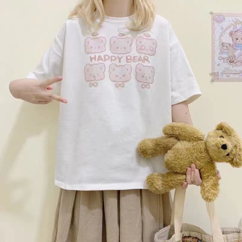Summer new white Korean loose print short sleeved t-shirt female student versatile trend girlfriends top