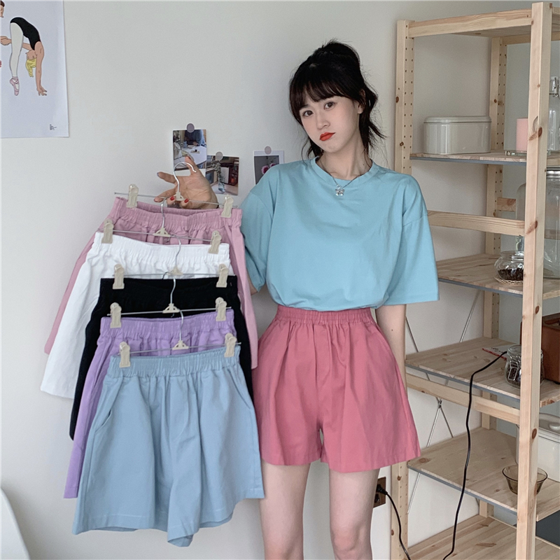 Shorts female ins summer new candy color Korean version net red a-word high waist thin loose casual wide leg pants
