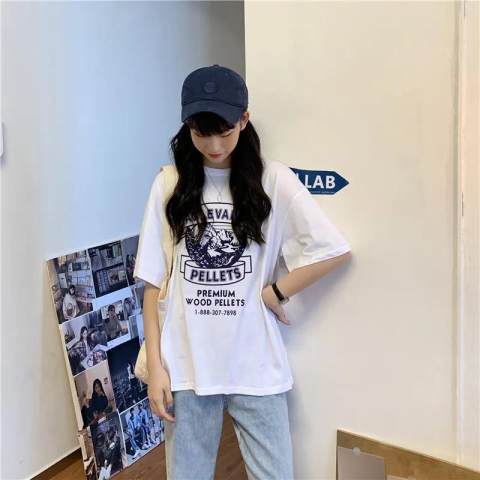 Summer round neck loose and versatile short sleeve T-shirt women