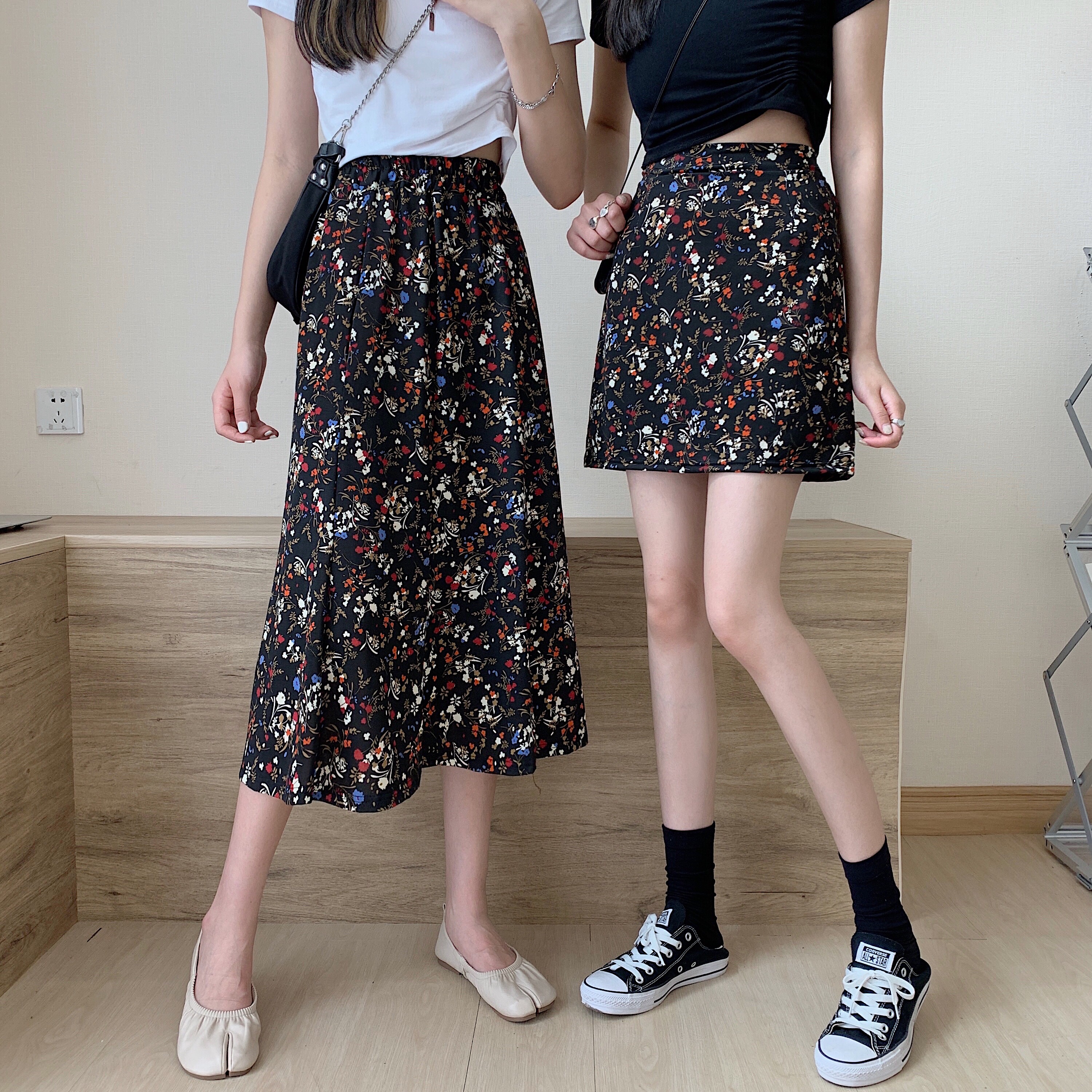 2022 spring and summer Korean new fashion versatile floral skirt chic high waist A-line skirt for women