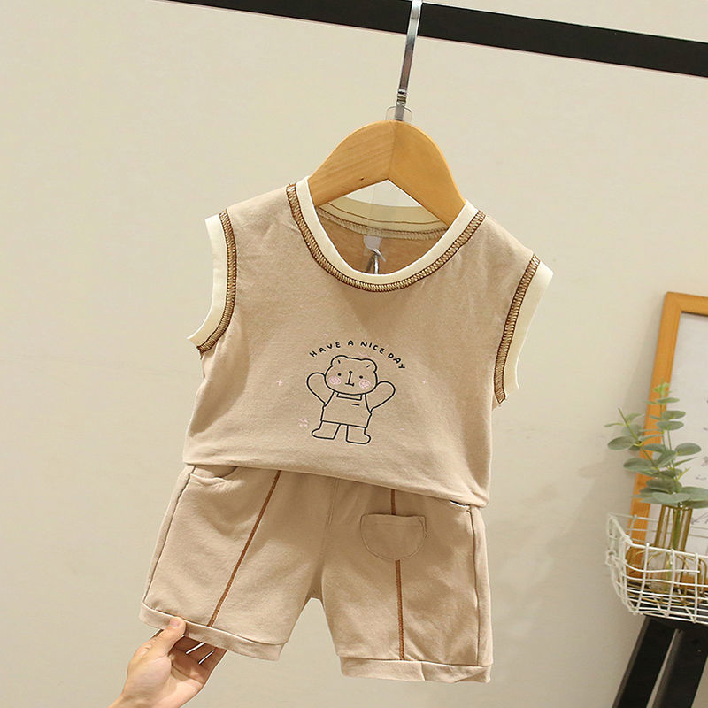 Boys' summer vest set 2022 new foreign style baby sleeveless shorts two-piece set children's summer clothes fashion