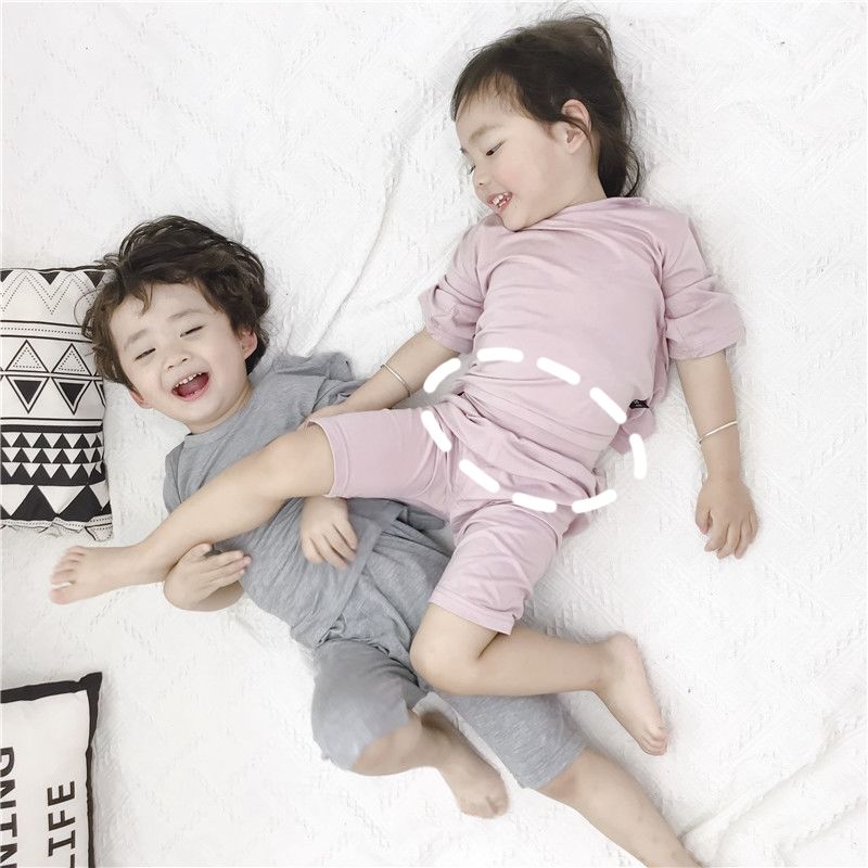 Children's pajamas pure cotton modal summer thin women's home clothes boys and girls baby air conditioning suit