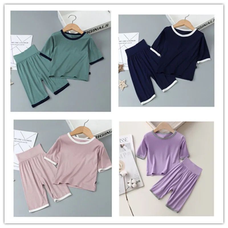 Children's pajamas pure cotton modal summer thin women's home clothes boys and girls baby air conditioning suit