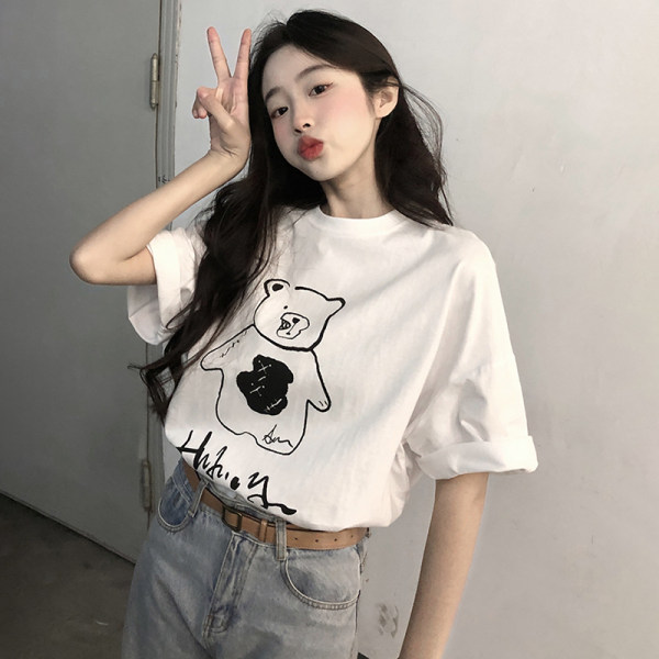 6535 cotton BF style short sleeve t-shirt female Korean student printed loose top fashion