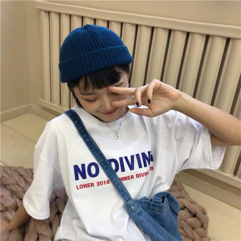 2022 spring and summer new Korean student letter white short sleeve half sleeve T-shirt women's inschao college style loose top