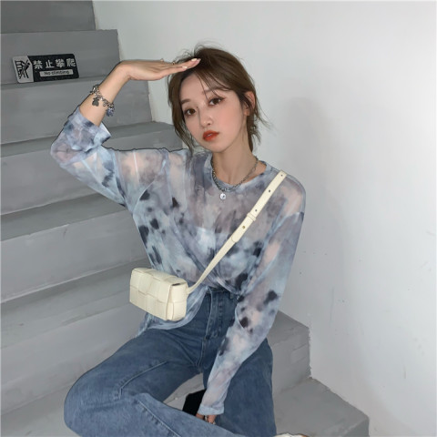 Sunscreen clothes women's summer long sleeved shirt thin perspective design sense Korean chic top 2022 new sweet and spicy style
