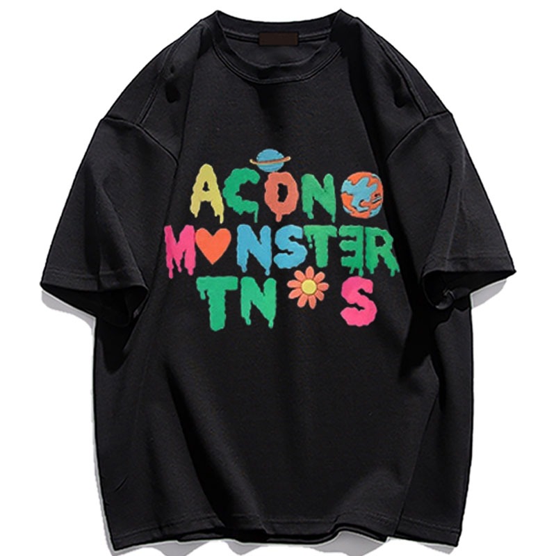 Loose creative letter printed round neck medium and long top oversize spring and summer casual loose short sleeve T-shirt women