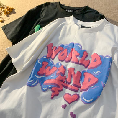 Japanese ancient fashion brand letter top female summer loose small short sleeved T-shirt fried Street couple half sleeved T-shirt