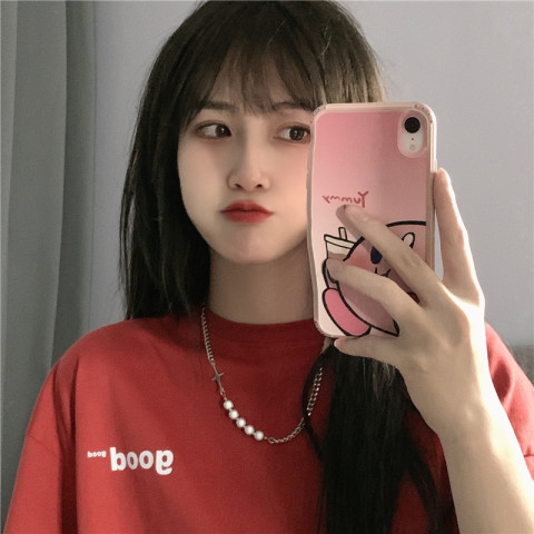 Original Korean letter versatile cotton short sleeve T-shirt women's new Hong Kong Style BF loose half sleeve top