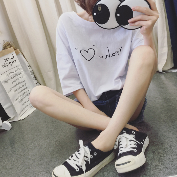 Shrimp skin hot 696# summer year new student versatile clothes Harajuku BF love short sleeve T-shirt