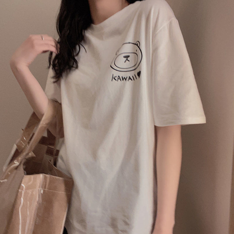 White loose short sleeve t-shirt female  new spring Korean student half sleeve T-shirt Korean chic top