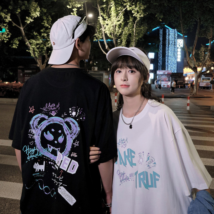 2298# [actual shot] summer new couple short sleeved T-shirt Hong Kong fashion brand student loose half sleeved blouse female