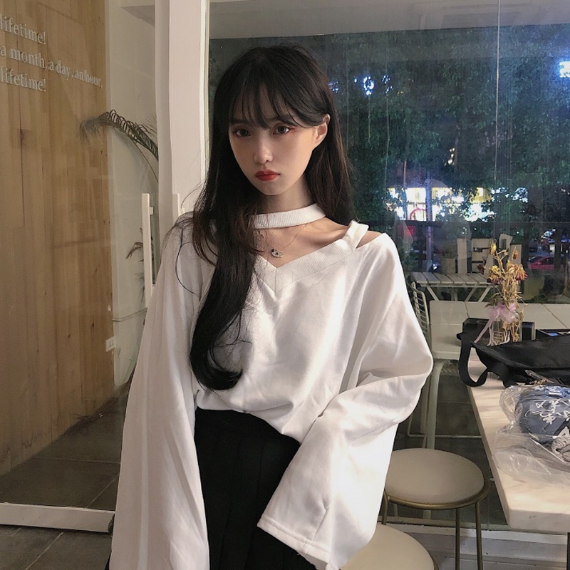Shrimp skin hot selling [official picture] 2255#95# polyester 5% spandex long sleeve T-shirt women's 2021 loose wide sleeve top