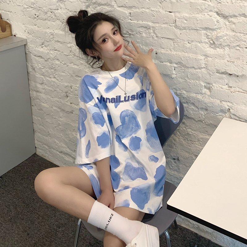 95% polyester 5% spandex short sleeve T-shirt women's summer new medium long loose half sleeve fashion