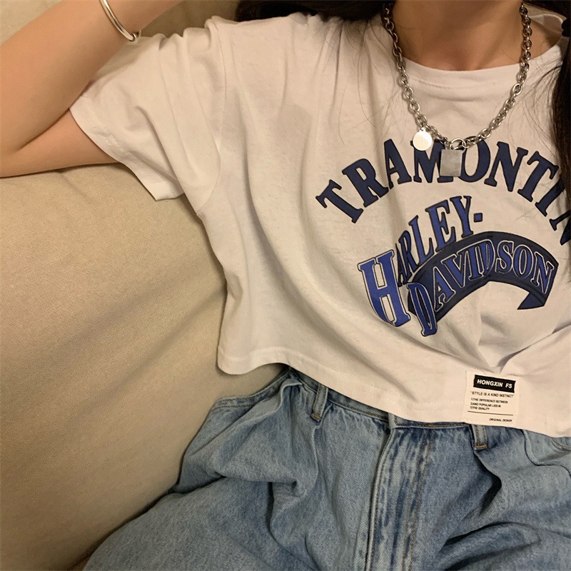 A1760 real price (pure cotton pull frame) hem pleated short printed short sleeved T-shirt