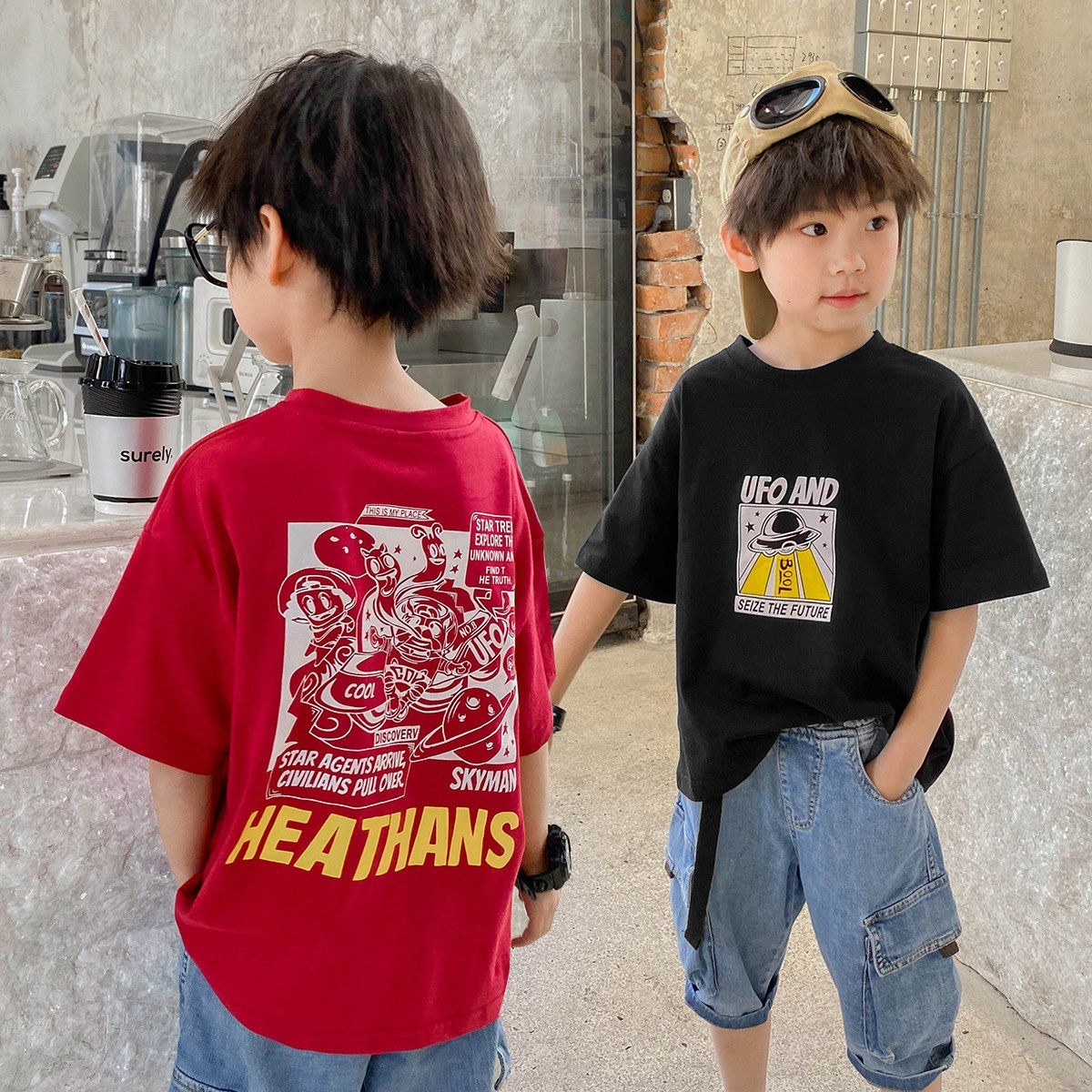Children's new boys' summer clothes pure cotton short sleeved T-shirt Korean version middle and big children's summer half sleeved top, foreign fashion