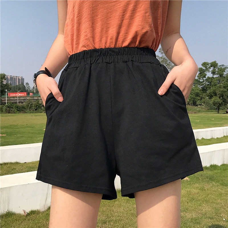 Large size wide leg shorts women's summer 2022 new fashion ins Black Loose casual high waist A-shaped sports hot pants