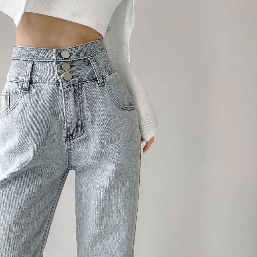 Shrimp skin is popular, retro high waist, three breasted straight jeans, women's loose hanging feeling, thin mopping pants, wide leg pants
