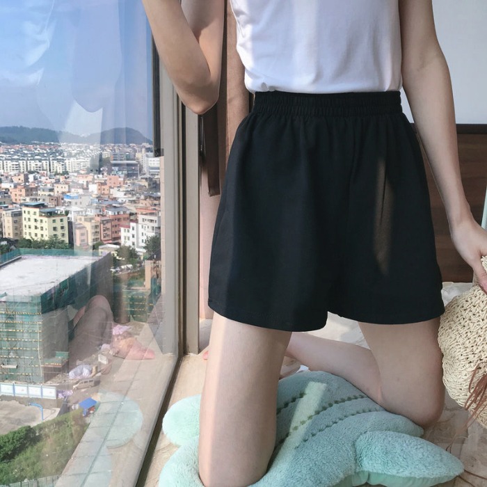 Sports shorts women's summer 2022 new style outer wear high waist loose thin Korean version black casual student wide leg hot pants