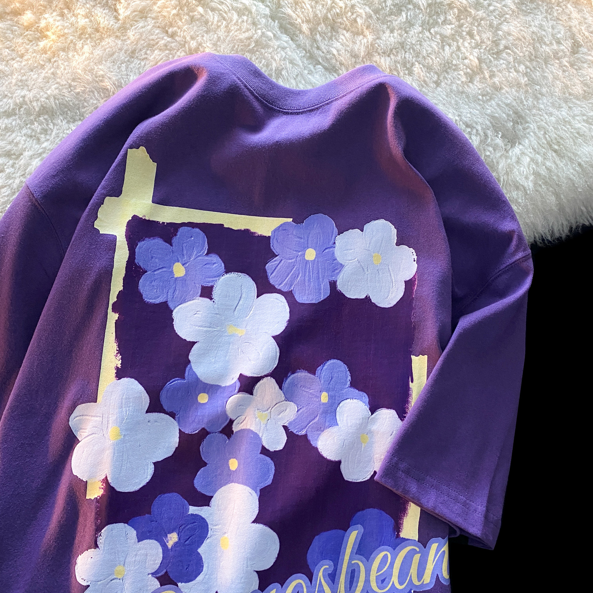 Funny flower print purple short sleeve T-shirt women's summer loose ins minority lazy style casual top student